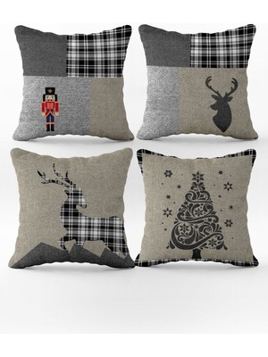 Yılbaşı Temalı Renkli 4'lü Kırlent Kılıfı Seti