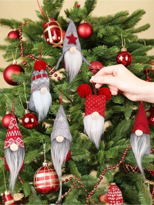 Kırmızı Gnome Noel Süsü, Ağaç ve Masa Dekorasyonu, 2'li Set