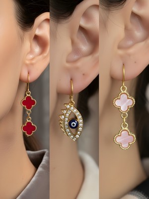 NKT Collection Trend Sembol Figürlü 3’lü Kadın Küpe Set