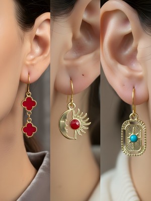 NKT Collection Trend Sembol Figürlü 3’lü Kadın Küpe Set