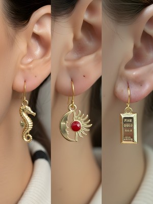 NKT Collection Trend Sembol Figürlü 3’lü Kadın Küpe Set