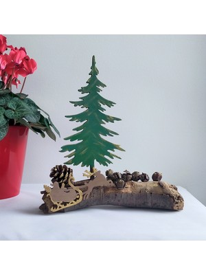 El Yapımı Yeşil Yılbaşı Dekoru, Ahşap Biblo, Kozalak ve Noel Baba Detaylarıyla