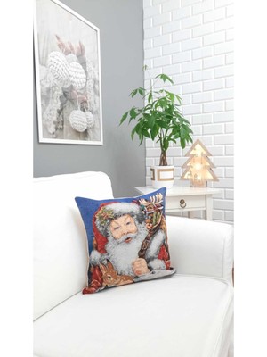 Renkli Noel Baba Yılbaşı Goblen Dokuma Kırlent Kılıfı, Ev Dekoru Için Şık Seçenek