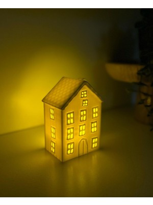 Beyaz Noel Evi Süsü, LED Mumluklu Yılbaşı Dekoru, Hediye Seçeneği