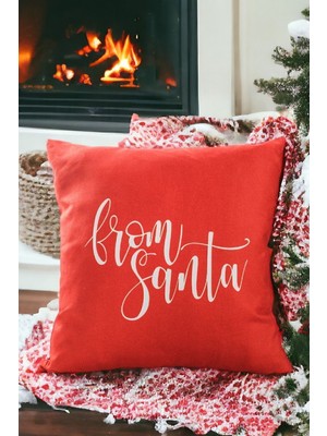 Kırmızı Beyaz Yılbaşı Kırlent Kılıfı Mutlu Yıllar Noel Baba Deseni 43X43