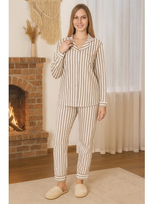 Remsa Kadın Çizgili Desen Suprem Düğmeli Pijama Takımı 0496 VIZON01