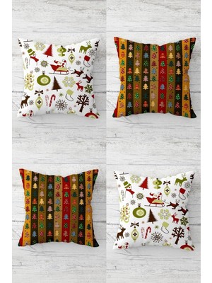 Turuncu Çam Ağacı ve Geyikli Fermuarlı Kırlent Kılıfı Takım (4'lü)