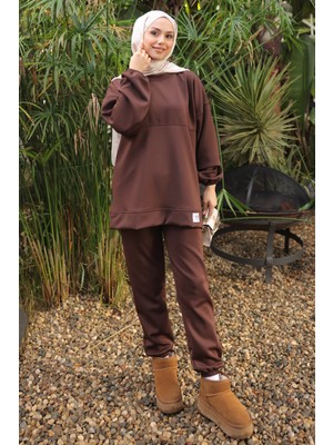 İmaj Butik Kahverengi Armalı Tunik Pantolonlu Takım