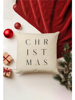 Yılbaşı Temalı Çift Taraflı Kırlent Kılıfı, Bej, Gizli Fermuar