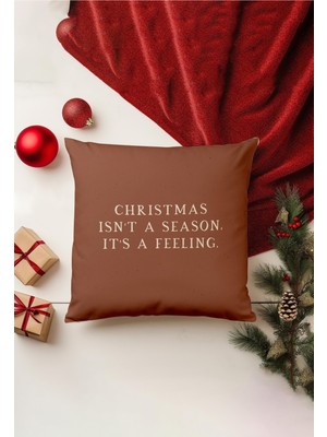 Yılbaşı Temalı Çift Taraflı Kırlent Kılıfı, Bej, Gizli Fermuar