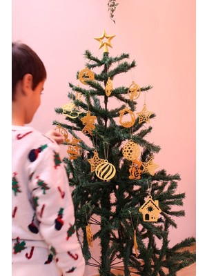 Altın Renkli 25'li Noel Çam Ağacı Süsü ve Tepe Yıldızı Seti
