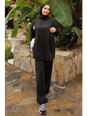 İmaj Butik Siyah Armalı Tunik Pantolonlu Takım