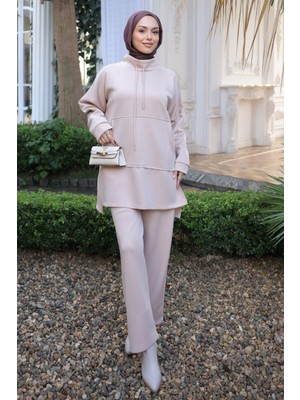 İmaj Butik Vizon Cepli Tunik Pantolonlu Scuba Takım