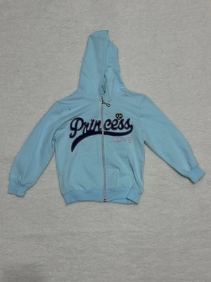 Fantastik Store 3-4 Yaş Kız Çocuk Lacivert Yazılı Önü Fermuarlı  Kapşonlu Cepli Hırka Mavi