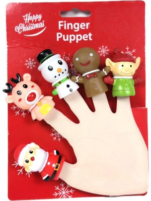 Renkli Yılbaşı Parmak Kuklaları, Noel Baba, Geyik, Kardan Adam, Elf, Kurabiye Figürleri