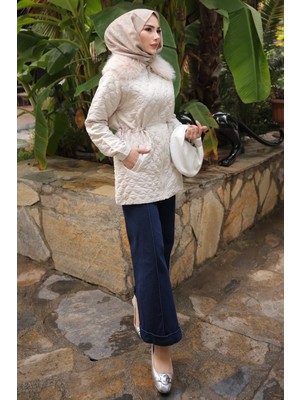 İmaj Butik Taş Yaka Kürklü Kapitone Mont