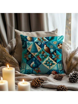 Renkli Noel Temalı Kırlent Kılıfı, Yılbaşı ve Yeniyıl Dekorasyonu Için Şık Tasarım