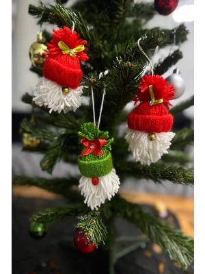 El Yapımı Kırmızı Üçlü Noel Baba Ağaç Süsleri, Yılbaşı Neşesini Artıran Dekoratif Ürünler