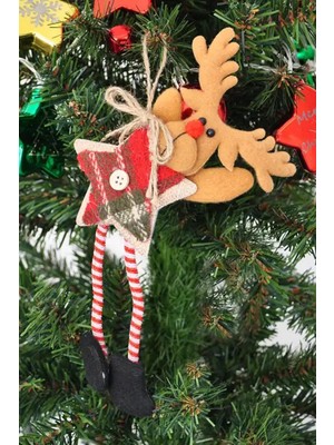 Mavi Yılbaşı Çam Süsü, Yıldız ve Geyik Temalı, Düğmeli, Sevimli ve Renkli Dekorasyon