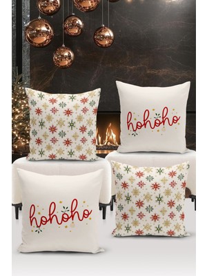 Yılbaşı Temalı Çift Taraflı Dijital Baskılı 4'lü Kırlent Kılıfı Seti