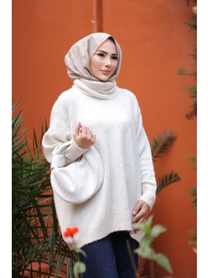 İmaj Butik Krem Balıkçı Yaka Salaş Triko Kazak