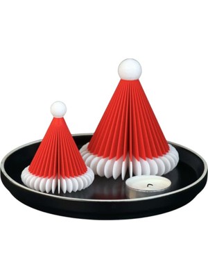 Ikili Modern Noel Şapkası ve Süsü, Katlı Kağıt Görünümlü Yılbaşı Dekor Seti