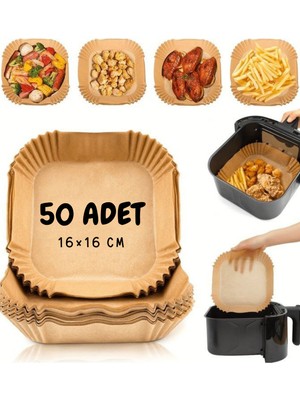 Mucit Home Airfryer Uyumlu Pişirme Kağıdı 50'li | 16X16 cm | Yağ Geçirmez - Pratik Kullanım Kare