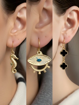 NKT Collection Trend Sembol Figürlü 3’lü Kadın Küpe Set