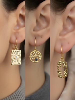 NKT Collection Göz Hayat Ağacı Kaktüs 3’lü Sembol Kadın Küpe Set