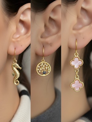 NKT Collection Trend Sembol Figürlü 3’lü Kadın Küpe Set