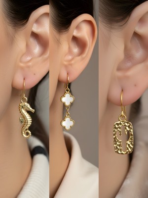 NKT Collection Trend Sembol Figürlü 3’lü Kadın Küpe Set