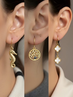 NKT Collection Trend Sembol Figürlü 3’lü Kadın Küpe Set