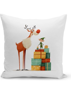 Yılbaşı Temalı Çift Taraflı Dijital Baskılı Kırlent Kılıfı, Renkli ve Şık Tasarım