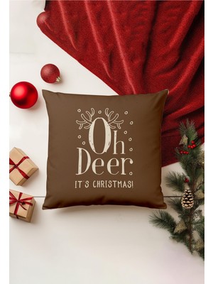 Yılbaşı Temalı Bej Kırlent Kılıfı, Çift Taraflı Baskı, Gizli Fermuar