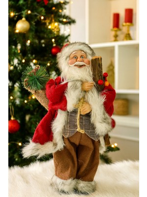 47 cm Odunlu Renkli Noel Baba Süs, Şık ve Canlı Dekorasyon Aksesuarı