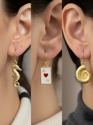 NKT Collection Trend Sembol Figürlü 3’lü Kadın Küpe Set