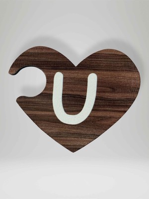 Mundy U Harfi (Sağ Parça) – Ahşap Puzzle Kalp Harf Magnet – Buzdolabı Süsü – Ikili Uyumlu (KOD:1040)