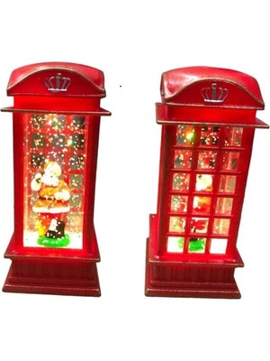 Işıklı Noel Baba Sulu Simli Yılbaşı Biblosu, Kırmızı Renkli Dekorasyon.