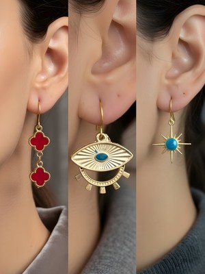 NKT Collection Trend Sembol Figürlü 3’lü Kadın Küpe Set