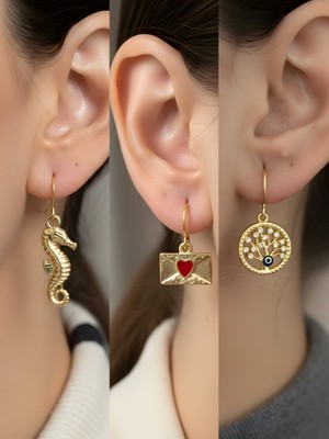 NKT Collection Trend Sembol Figürlü 3’lü Kadın Küpe Set