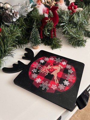 15 cm Siyah Ahşap Geyikli Sunum Tahtası Noel ve Yılbaşı Dekorasyonu