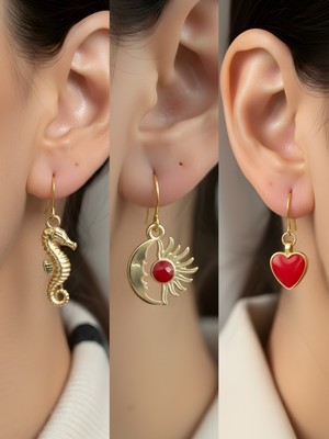 NKT Collection Trend Sembol Figürlü 3’lü Kadın Küpe Set