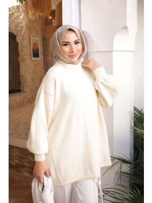 İmaj Butik Krem Bisiklet Yaka Keçe Kazak