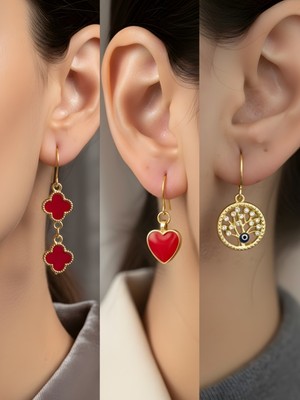 NKT Collection Trend Sembol Figürlü 3’lü Kadın Küpe Set