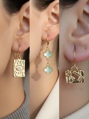 NKT Collection Göz Mavi Yonca Bavul 3’lü Sembol Kadın Küpe Set