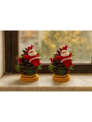 Ikili Kırmızı Kozalak Masa Süsü, Yılbaşı ve Noel Dekorasyonu Için Şık Seçenek