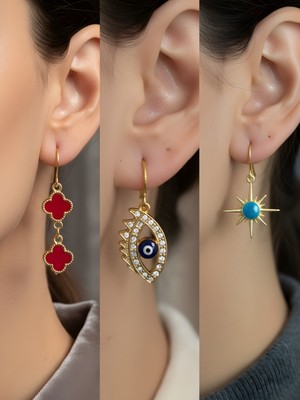 NKT Collection Trend Sembol Figürlü 3’lü Kadın Küpe Set