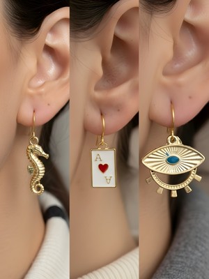 NKT Collection Trend Sembol Figürlü 3’lü Kadın Küpe Set