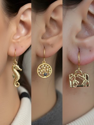 NKT Collection Trend Sembol Figürlü 3’lü Kadın Küpe Set