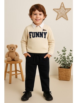 tinytrends Erkek Bebek&çocuk Funny Nakışlı Sweatshirt Gömlek Pantolon Spor 3'lü Takım